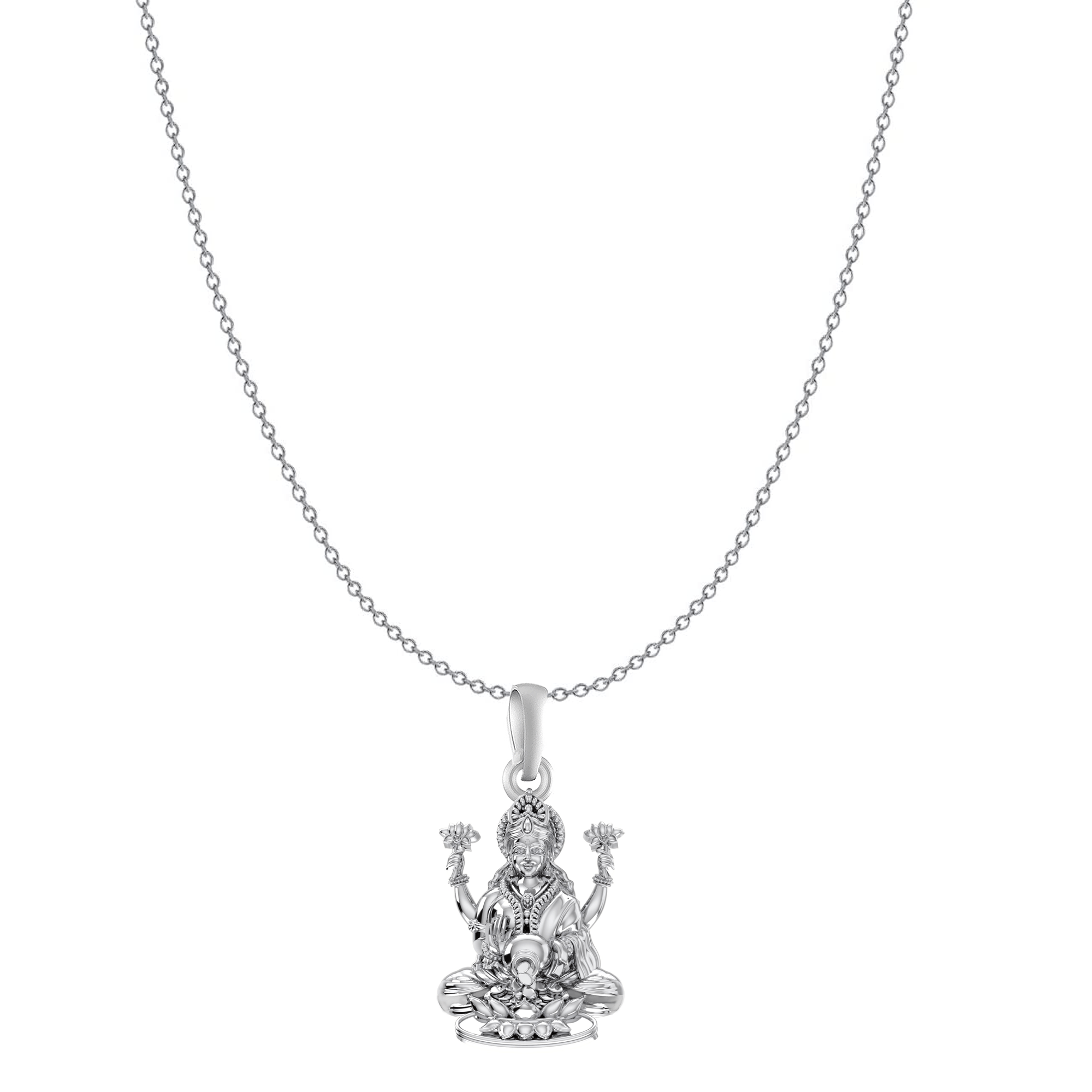 Akshat Sapphire Sterling Silver (92.5% purity) Goddess Laxmi Ji Chain Pendant (Pendant with Anchor/ Cable Chain Chain) for Men & Women Pure Silver Lord Laxmi Ji Chain Locket for Health & Wealth