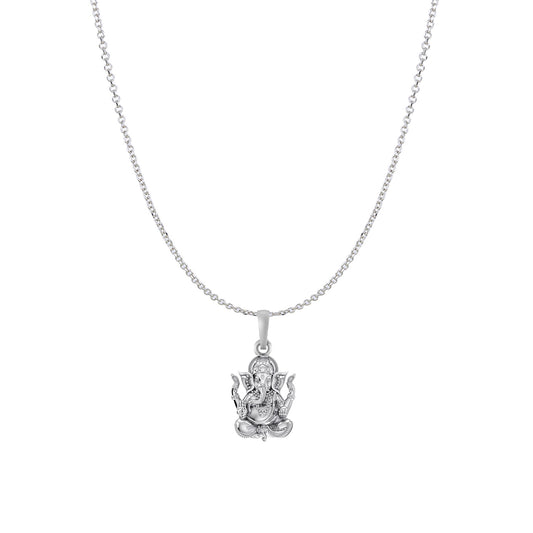 Akshat Sapphire Sterling Silver (92.5% purity) God Ganesha Chain Pendant (Pendant with Anchor/ Cable Chain Chain) for Men & Women Pure Silver Lord Ganapathy Chain Locket for Good Health & Wealth