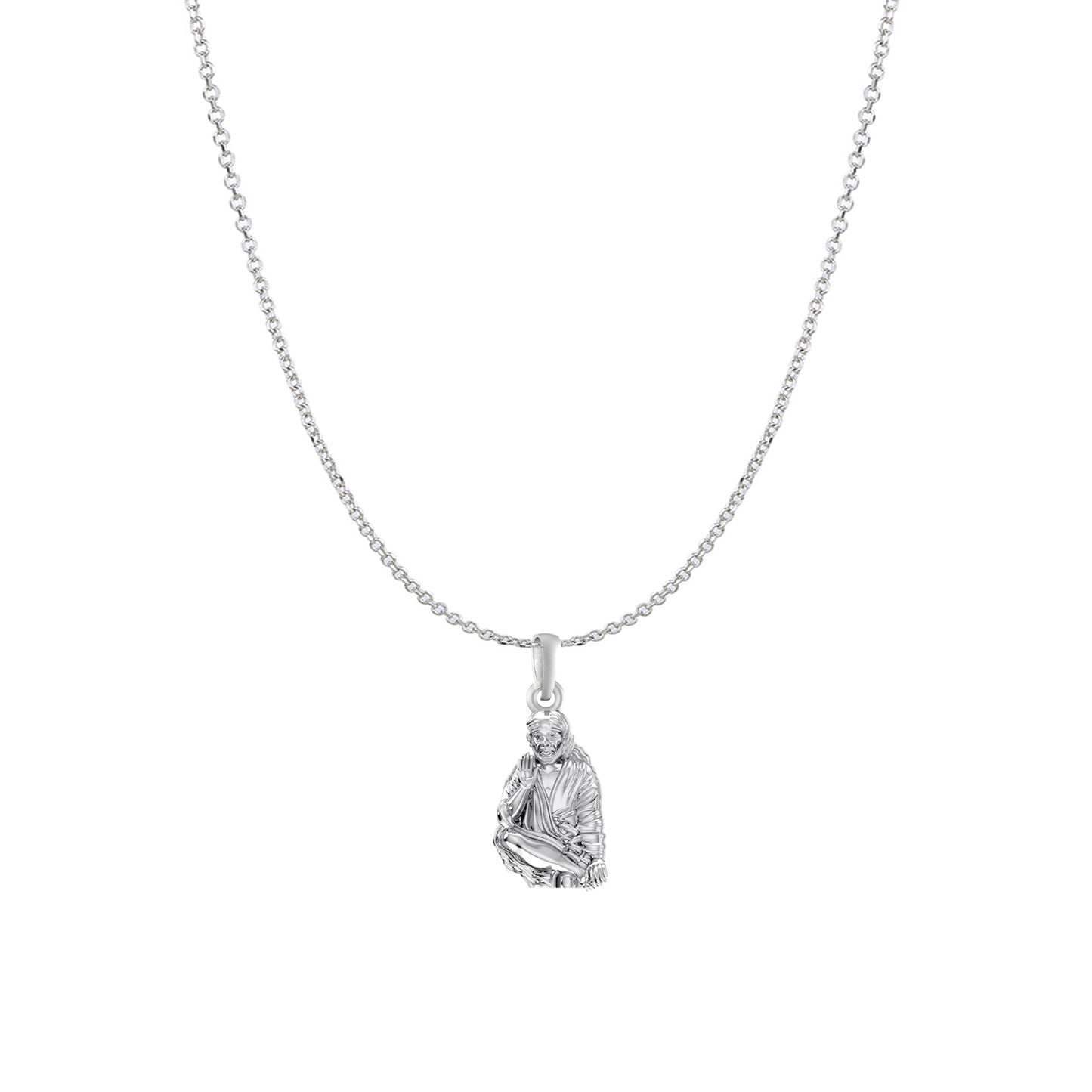 AKSHAT SAPPHIRE Sterling Silver (Silver with 92.5% purity) God Shree Sai Baba chain Pendant (Pendant with Anchor/ Cable Chain Chain) for Men & Women Pure Sterling Silver Lord Sai Baba chain Locket For Good Wealth & Health