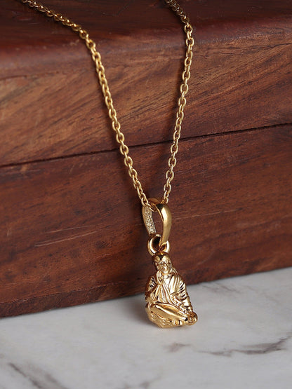 22KT Gold Plated Sterling Silver (92.5% Purity) Pure Silver God Shree Sai Baba chain Pendant (Locket with Anchor/ Cable Chain Chain) for Women