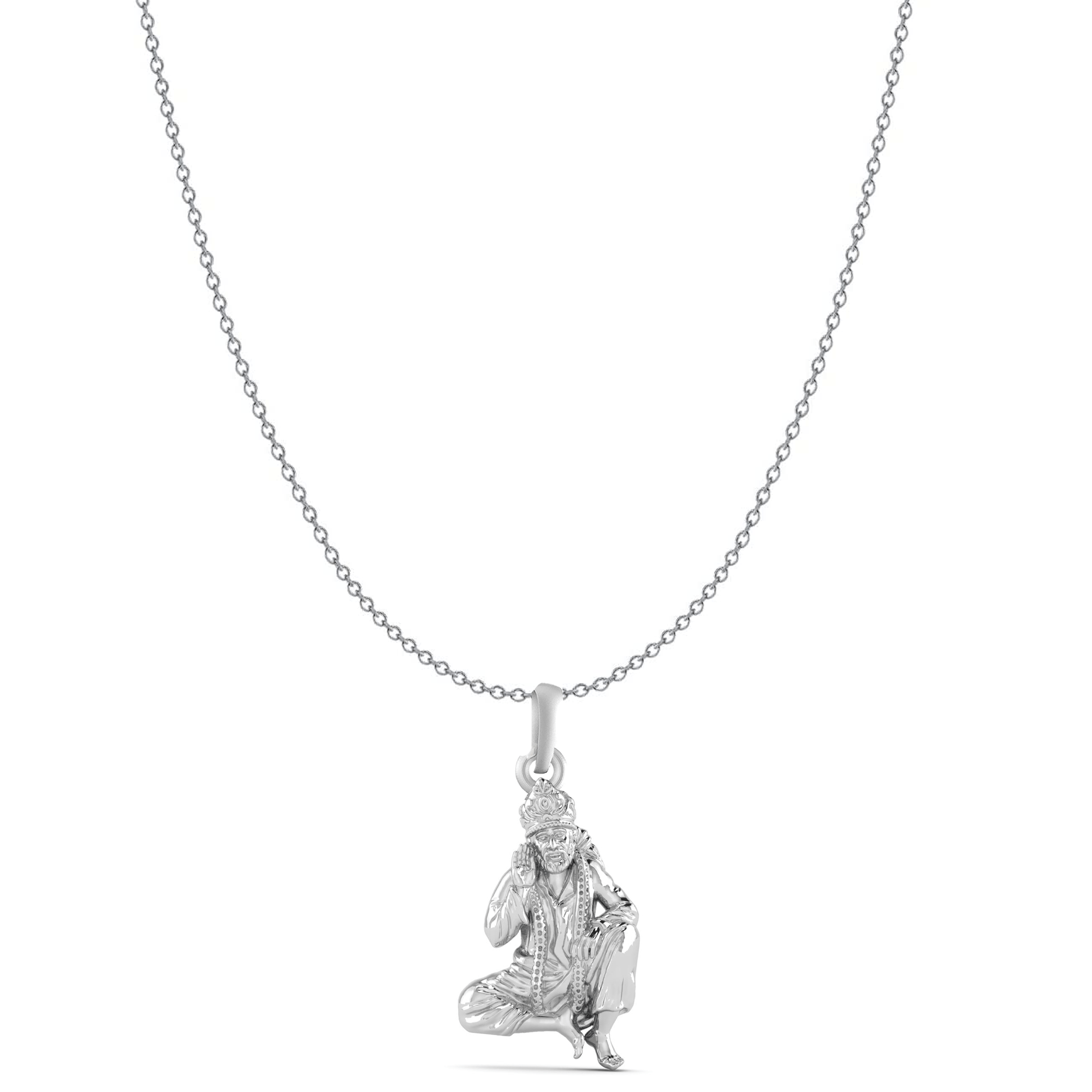 AKSHAT SAPPHIRE Sterling Silver (Silver with 92.5% purity) God Shree Sai Baba chain Pendant (Pendant with Anchor/ Cable Chain Chain) for Men & Women Pure Sterling Silver Lord Sai Baba chain Locket For Good Wealth & Health