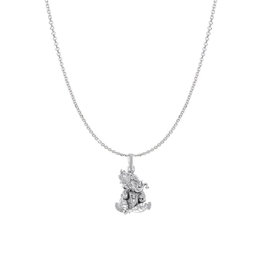Akshat Sapphire Sterling Silver (92.5% purity) God Ganesha Chain Pendant (Pendant with Anchor/ Cable Chain Chain) for Men & Women Pure Silver Lord Ganapathy Chain Locket for Good Health & Wealth