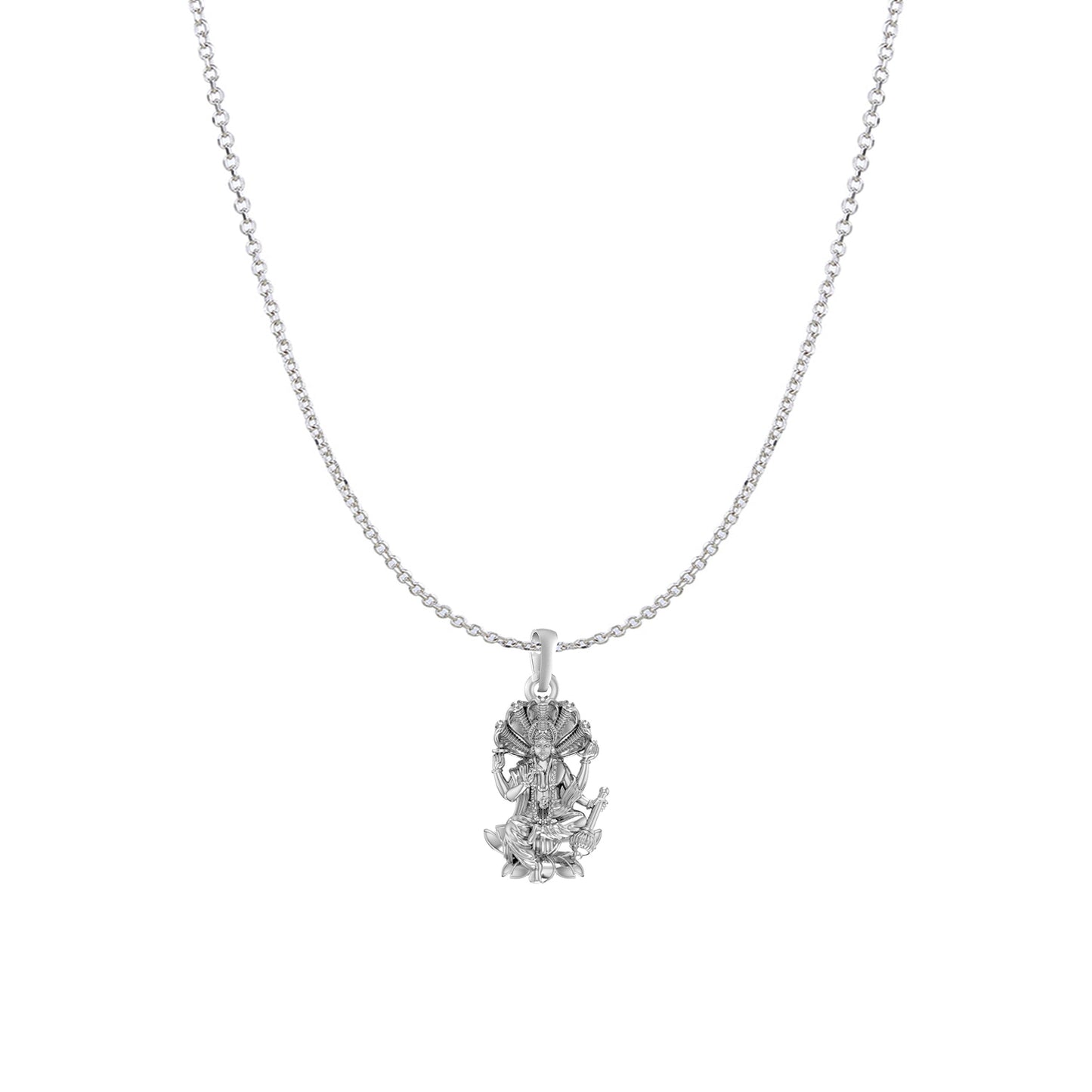 Akshat Sapphire Sterling Silver (92.5% purity) Vishnu ji chain pendant (Pendant with Anchor/ Cable Chain Chain) for Men and women, God vishnu chain Locket for Good Luck, Health & Wealth