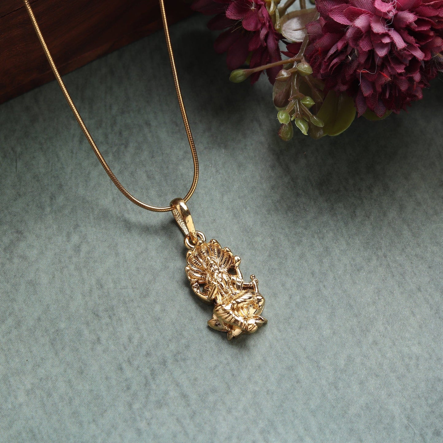 22KT Gold Plated Sterling Silver (92.5% Purity) Pure Silver Vishnu ji chain pendant (Locket with Anchor/ Cable Chain Chain) for Men and women