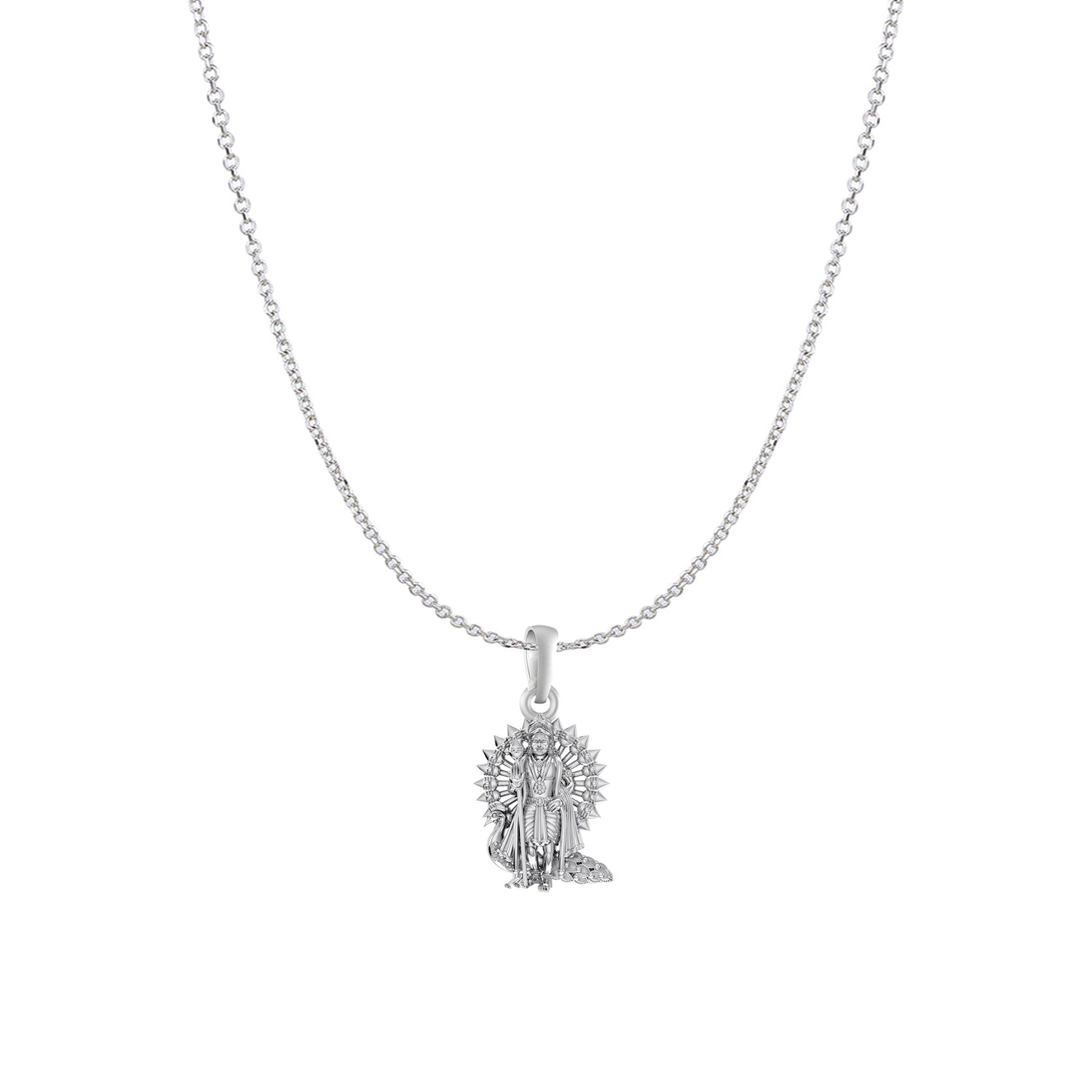 Akshat Sapphire Sterling Silver (92.5% purity) God Kartikeya Chain Pendant (Pendant with Anchor/ Cable Chain Chain) for Men & Women Pure Silver Lord Kartikeya Chain Locket for Good Health & Wealth