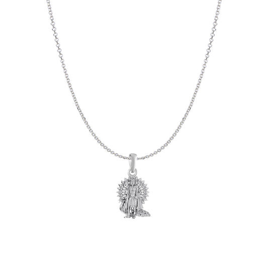 Akshat Sapphire Sterling Silver (92.5% purity) God Kartikeya Chain Pendant (Pendant with Anchor/ Cable Chain Chain) for Men & Women Pure Silver Lord Kartikeya Chain Locket for Good Health & Wealth