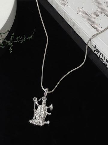 Akshat Sapphire Sterling Silver (92.5% purity) Goddees Kaali Maa Chain Pendant (Pendant with Anchor/ Cable Chain Chain) for Men & Women Pure Silver Kaali Maa Chain Locket for Good Health & Wealth