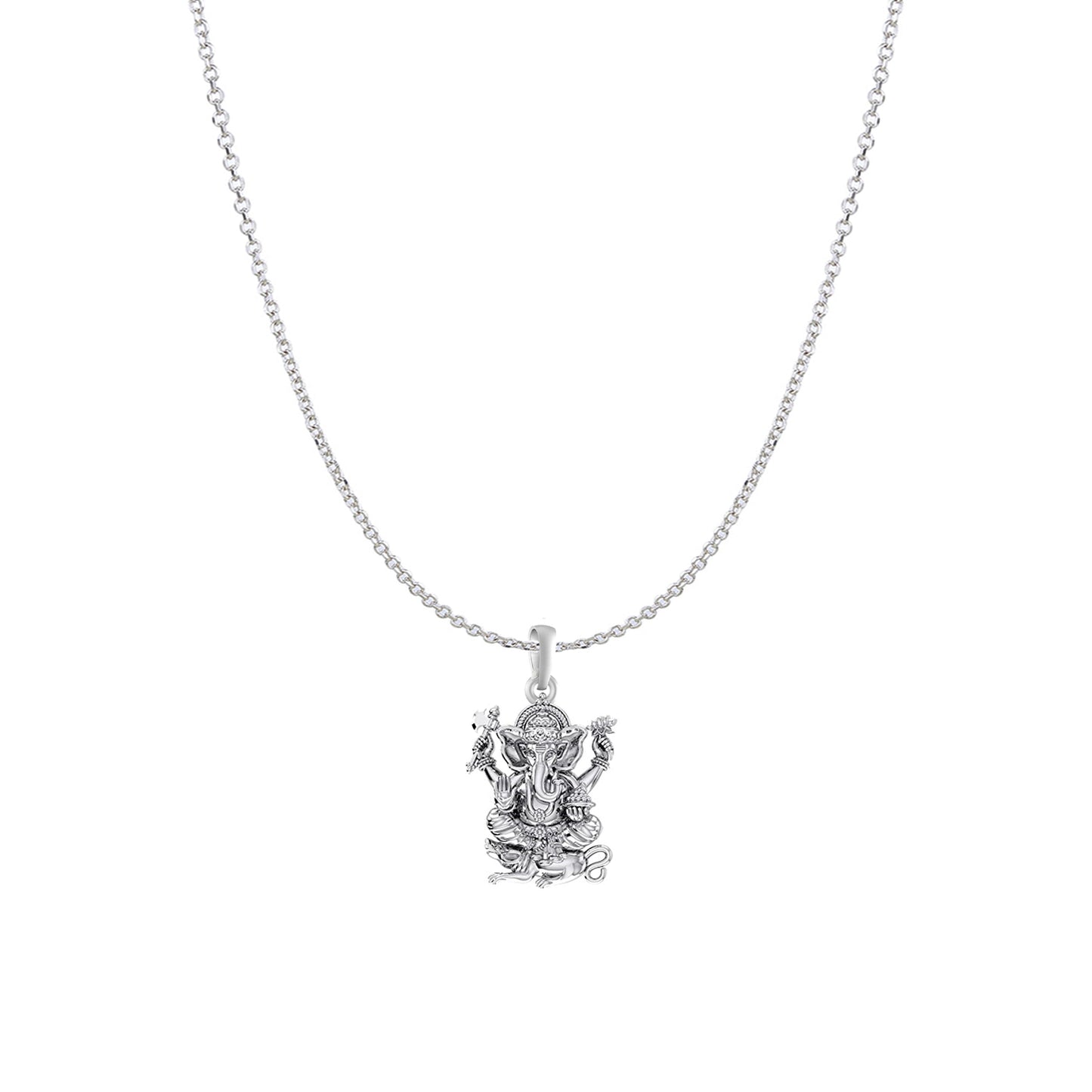 Akshat Sapphire Sterling Silver (92.5% purity) God Ganesha Chain Pendant (Pendant with Anchor/ Cable Chain Chain) for Men & Women Pure Silver Lord Ganapathy Chain Locket for Good Health & Wealth