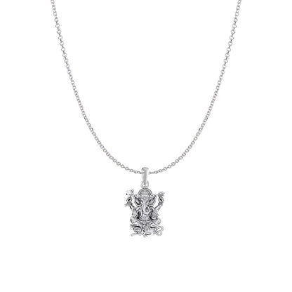 Akshat Sapphire Sterling Silver (92.5% purity) God Ganesha Chain Pendant (Pendant with Anchor/ Cable Chain Chain) for Men & Women Pure Silver Lord Ganapathy Chain Locket for Good Health & Wealth