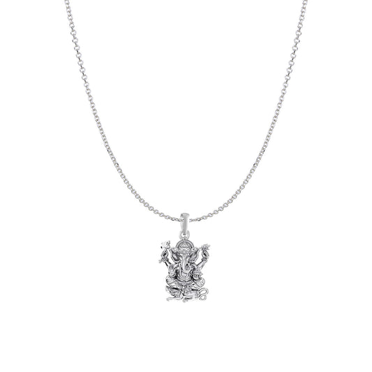 Akshat Sapphire Sterling Silver (92.5% purity) God Ganesha Chain Pendant (Pendant with Anchor/ Cable Chain Chain) for Men & Women Pure Silver Lord Ganapathy Chain Locket for Good Health & Wealth