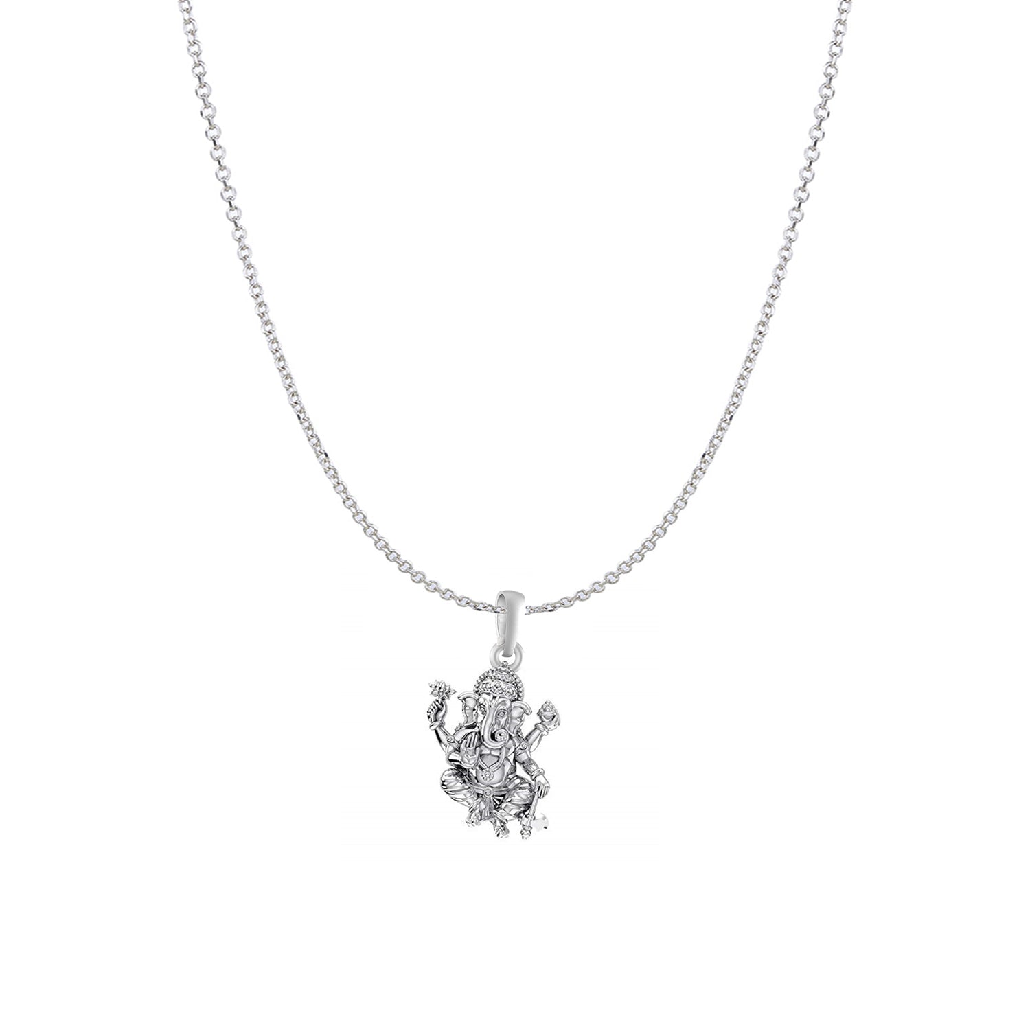 Akshat Sapphire Sterling Silver (92.5% purity) God Ganesha Chain Pendant (Pendant with Anchor/ Cable Chain Chain) for Men & Women Pure Silver Lord Ganapathy Chain Locket for Good Health & Wealth
