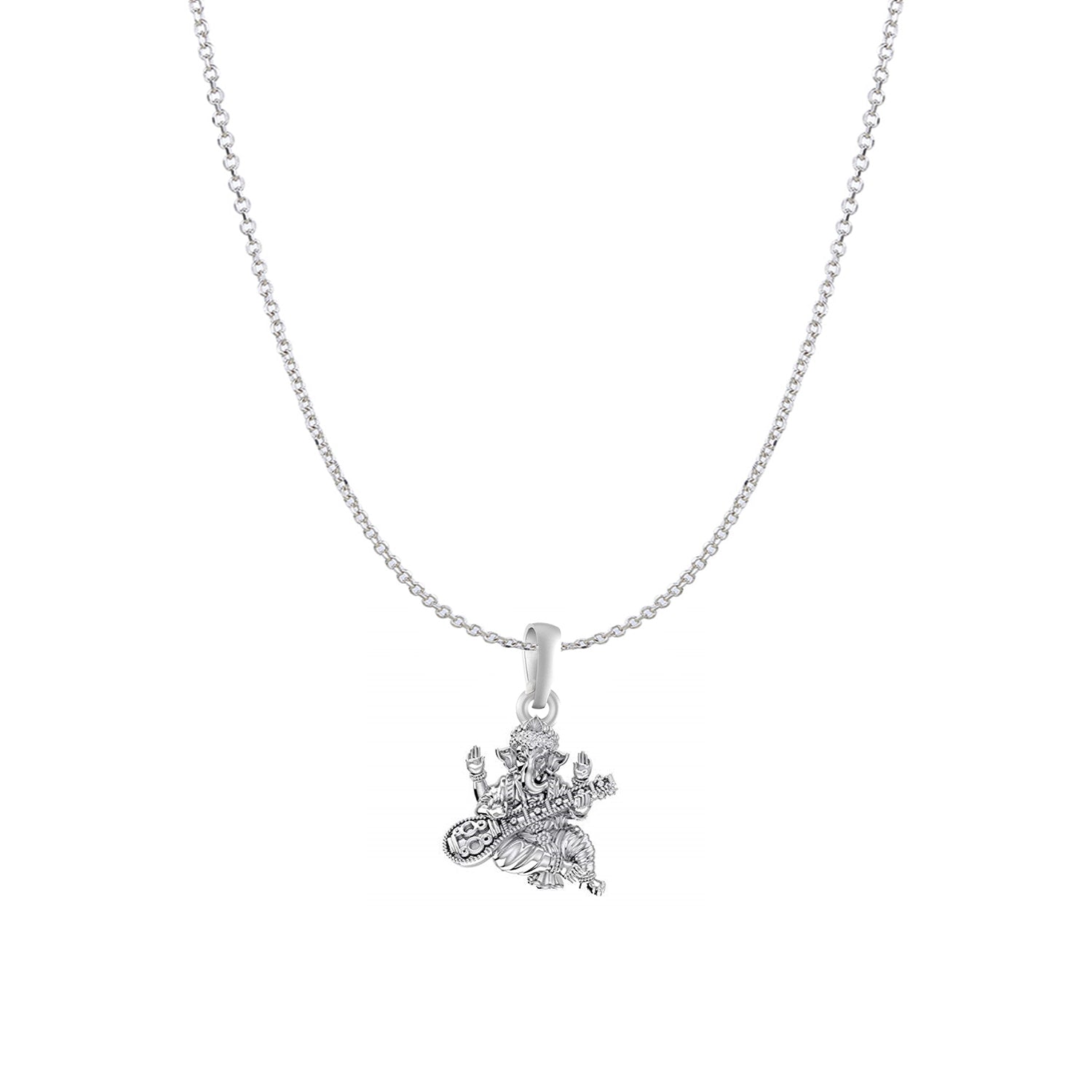 Akshat Sapphire Sterling Silver (92.5% purity) God Ganesha Chain Pendant (Pendant with Anchor/ Cable Chain Chain) for Men & Women Pure Silver Lord Ganapathy Chain Locket for Good Health & Wealth