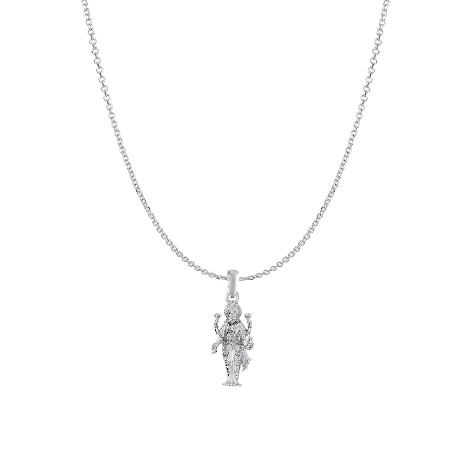 Akshat Sapphire Sterling Silver (92.5% purity) Goddess Laxmi Ji Chain Pendant (Pendant with Anchor/ Cable Chain Chain) for Men & Women Pure Silver Lord Laxmi Ji Chain Locket for Health & Wealth