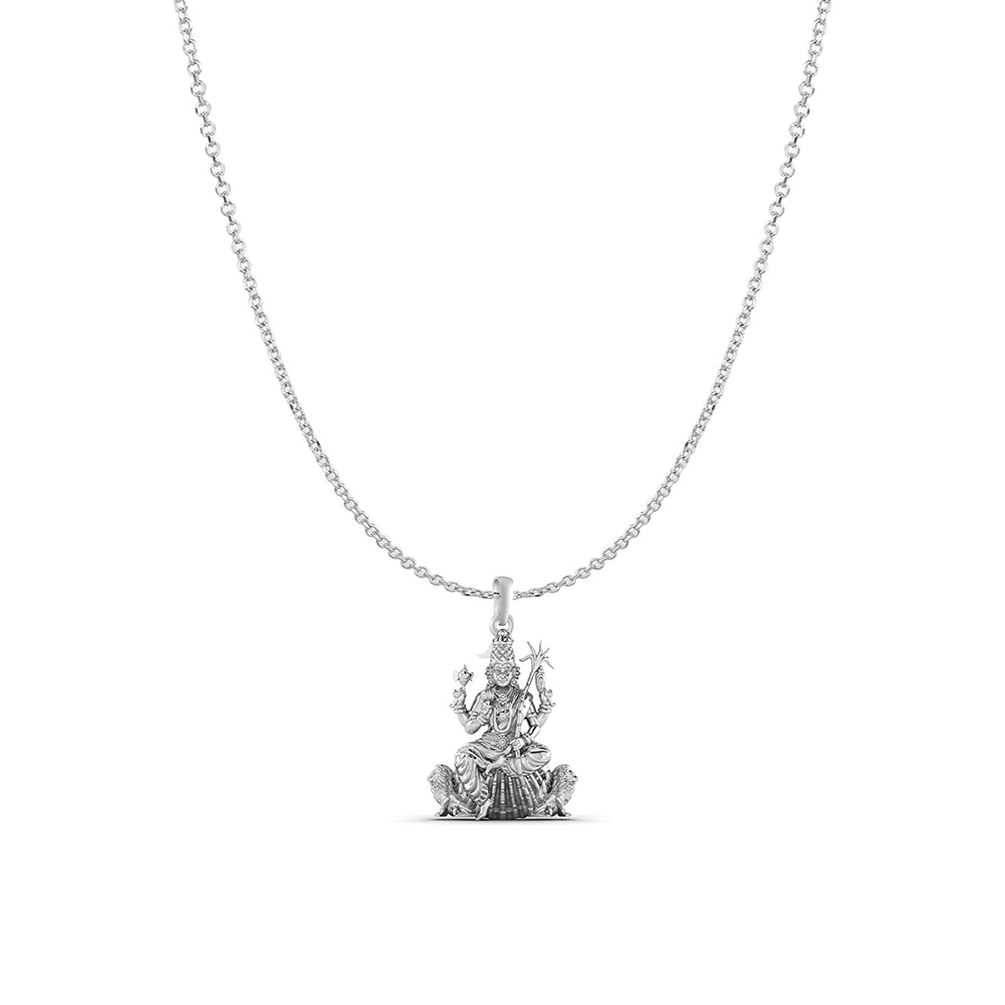 Goddess Maa Kamakshii Chain Pendant (Pendant with Anchor/ Cable Chain Chain) for Men & Women Pure Silver Lord Ma Kanchi Kamakshi Devi Chain Locket Kanchipuram for Good Health & Wealth