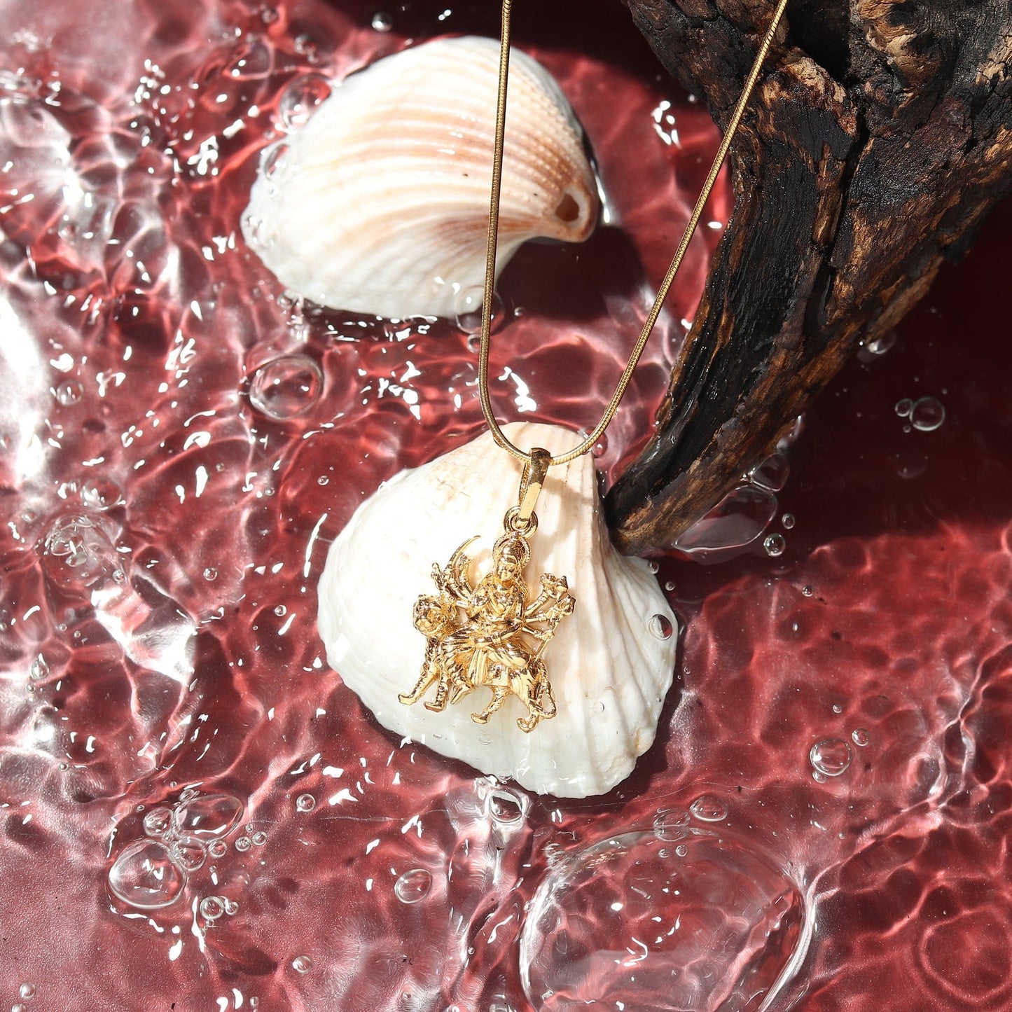 22KT Gold Plated Sterling Silver (92.5% Purity) Pure Silver Goddess Durga Maa Chain Pendant (Locket with Anchor/ Cable Chain Chain) for Women