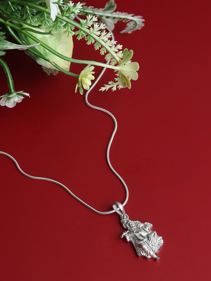 Akshat Sapphire Sterling Silver (92.5% purity) God Radha Krishna Chain Pendant (Pendant with Anchor/ Cable Chain Chain) for Men & Women Pure Silver Lord Radha kishan Chain Locket for Good Health & Wealth