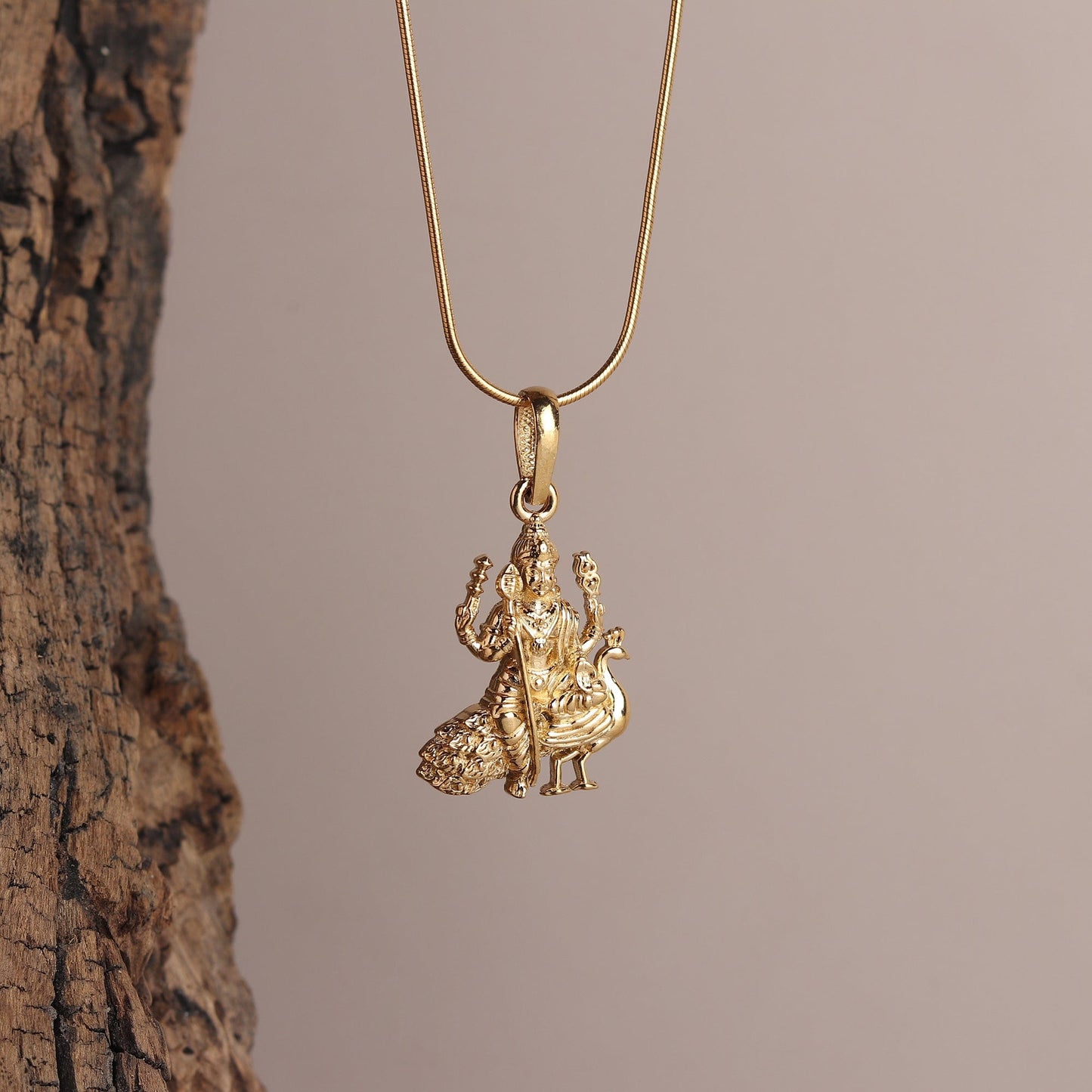 22KT Gold Plated Sterling Silver (92.5% Purity) Pure Silver God Kartikeya Chain Pendant (Locket with Anchor/ Cable Chain Chain) for Women