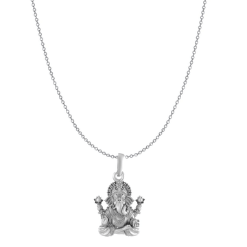 Akshat Sapphire Sterling Silver (92.5% purity) God Ganesha Chain Pendant (Pendant with Anchor/ Cable Chain Chain) for Men & Women Pure Silver Lord Ganapathy Chain Locket for Good Health & Wealth