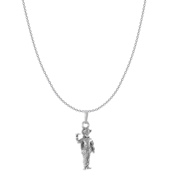 Akshat Sapphire Sterling Silver (92.5% purity) God Krishna Chain Pendant (Pendant with Anchor/ Cable Chain Chain) for Men & Women Pure Silver Lord Krishna Chain Locket for Good Health & Wealth