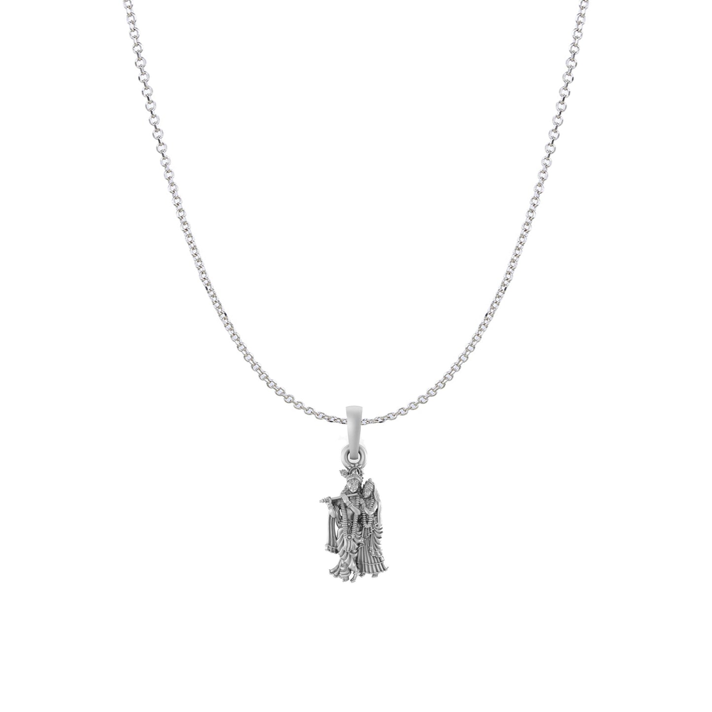 Akshat Sapphire Sterling Silver (92.5% purity) God Radha Krishna Chain Pendant (Pendant with Anchor/ Cable Chain Chain) for Men & Women Pure Silver Lord Radha kishan Chain Locket for Good Health & Wealth