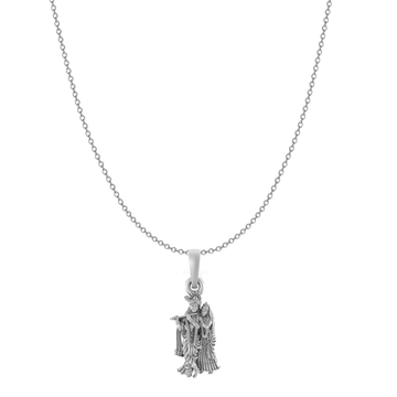 Akshat Sapphire Sterling Silver (92.5% purity) God Radha Krishna Chain Pendant (Pendant with Anchor/ Cable Chain Chain) for Men & Women Pure Silver Lord Radha kishan Chain Locket for Good Health & Wealth