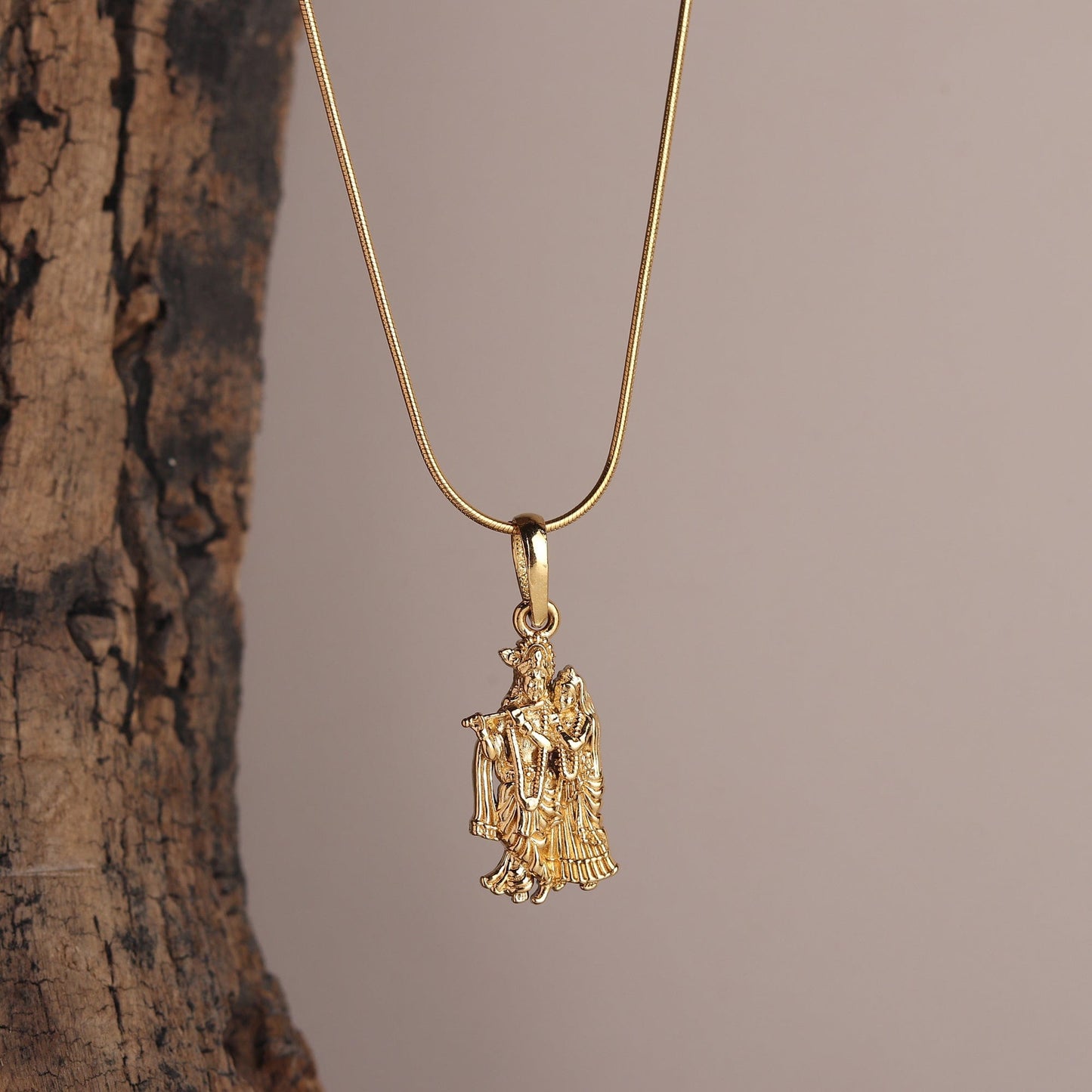 22KT Gold Plated Sterling Silver (92.5% Purity) Pure Silver God Radha Krishna Chain Pendant (Locket with Anchor/ Cable Chain Chain) for Women