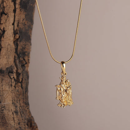 22KT Gold Plated Sterling Silver (92.5% Purity) Pure Silver God Radha Krishna Chain Pendant (Locket with Anchor/ Cable Chain Chain) for Women