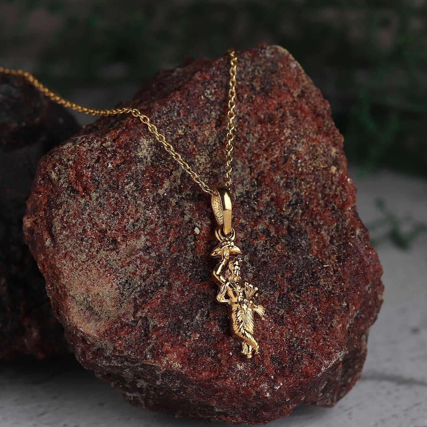 22KT Gold Plated Sterling Silver (92.5% Purity) Pure Silver God Krishna Chain Pendant (Locket with Anchor/ Cable Chain Chain) for Women