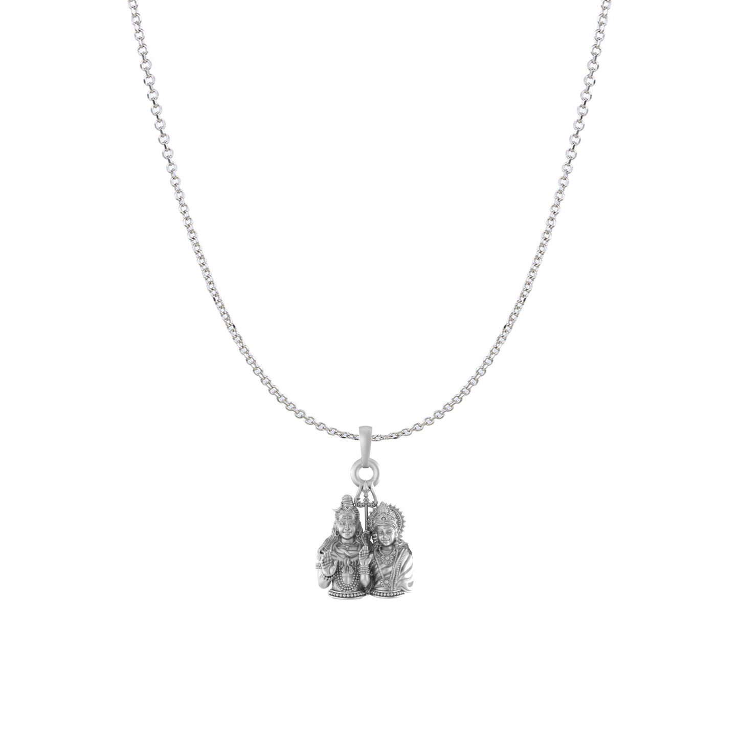 Akshat Sapphire Sterling Silver (92.5% purity) God Shiv Parvati chain pendant (Pendant with Anchor/ Cable Chain Chain) for Men & Women Pure Silver Bhagwan Shiv Parvati Ji chain Locket for Good Health & Wealth