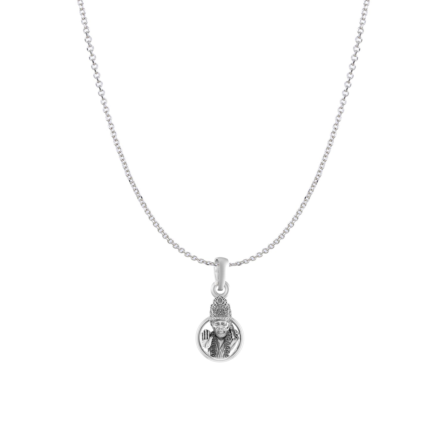 AKSHAT SAPPHIRE Sterling Silver (Silver with 92.5% purity) God Shree Sai Baba chain Pendant (Pendant with Anchor/ Cable Chain Chain) for Men & Women Pure Sterling Silver Lord Sai Baba chain Locket For Good Wealth & Health