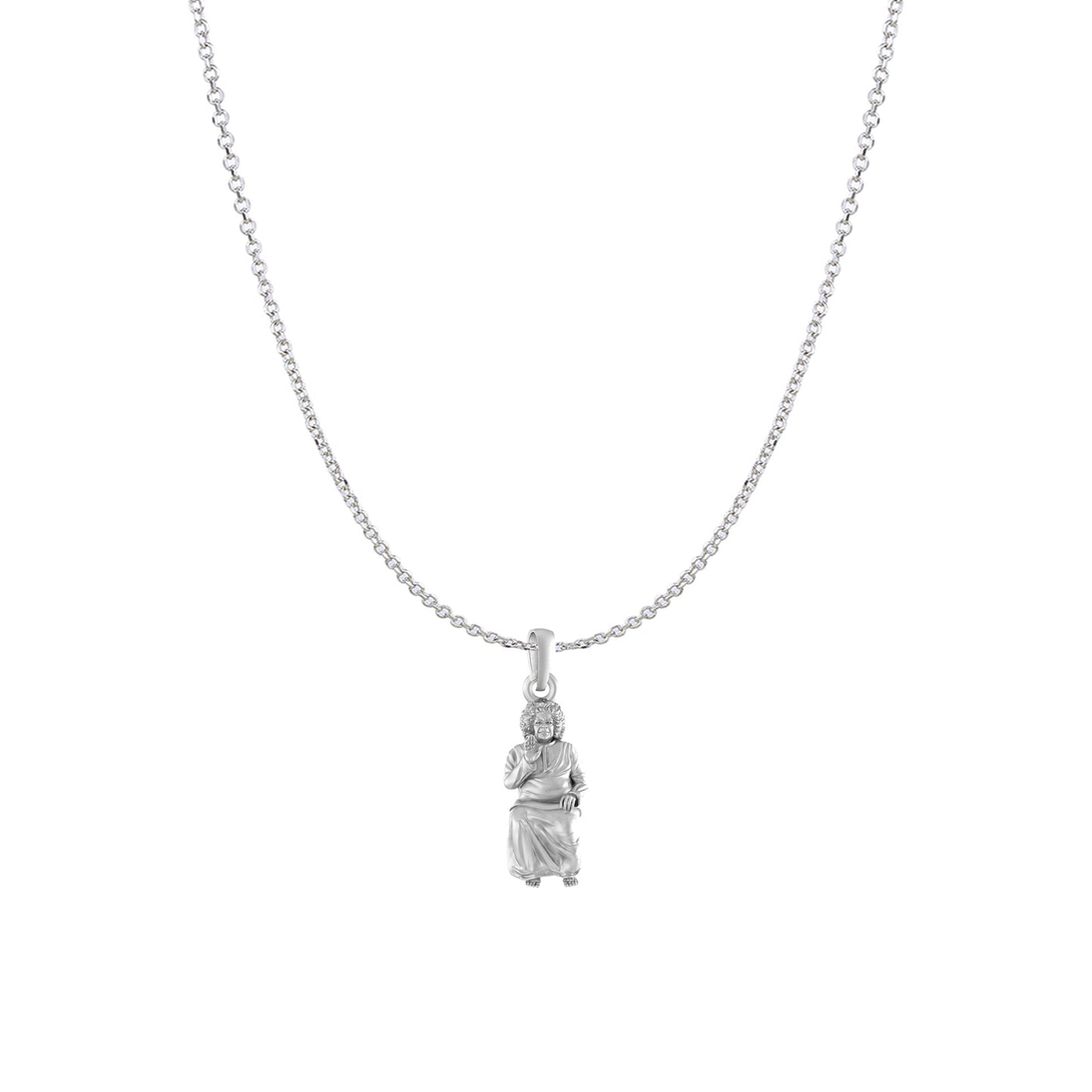 Akshat Sapphire Sterling Silver (92.5% purity) Spiritual Sathya Sai baba Chain Pendant (Pendant with Anchor/ Cable Chain Chain) for Men & Women religious Chain Locket for Good Health & Wealth