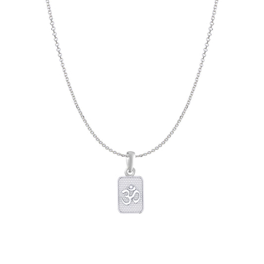 Akshat Sapphire Sterling Silver (92.5% purity) Spiritual OM Chain Pendant (Pendant with Anchor/ Cable Chain Chain) for Men & Women Pure Silver Divine OM Chain Locket for Health & Wealth