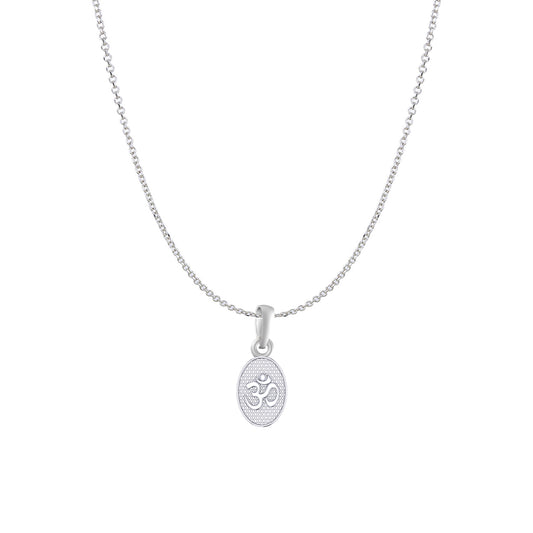 Akshat Sapphire Sterling Silver (92.5% purity) Spiritual OM Chain Pendant (Pendant with Anchor/ Cable Chain Chain) for Men & Women Pure Silver Divine OM Chain Locket for Health & Wealth