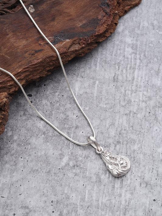 Akshat Sapphire Sterling Silver (92.5% purity) God Mother Mary chain Pendant (Pendant with Anchor/ Cable Chain Chain) for Men & Women Pure Silver Mother Marry chain Locket for Good Health & Wealth