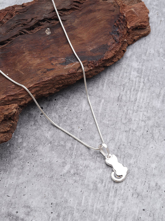 Sterling Silver (92.5% Purity) Pure Silver Stylish and Fashionable Cute Cat Chain Pendant (Locket with Anchor/ Cable Chain Chain) for Men & Women