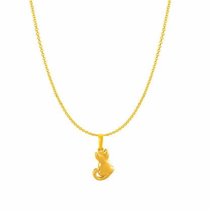 22KT Gold Plated Sterling Silver (92.5% Purity) Pure Silver Stylish and Fashionable Cute Cat Chain Pendant (Locket with Anchor/ Cable Chain) for Women
