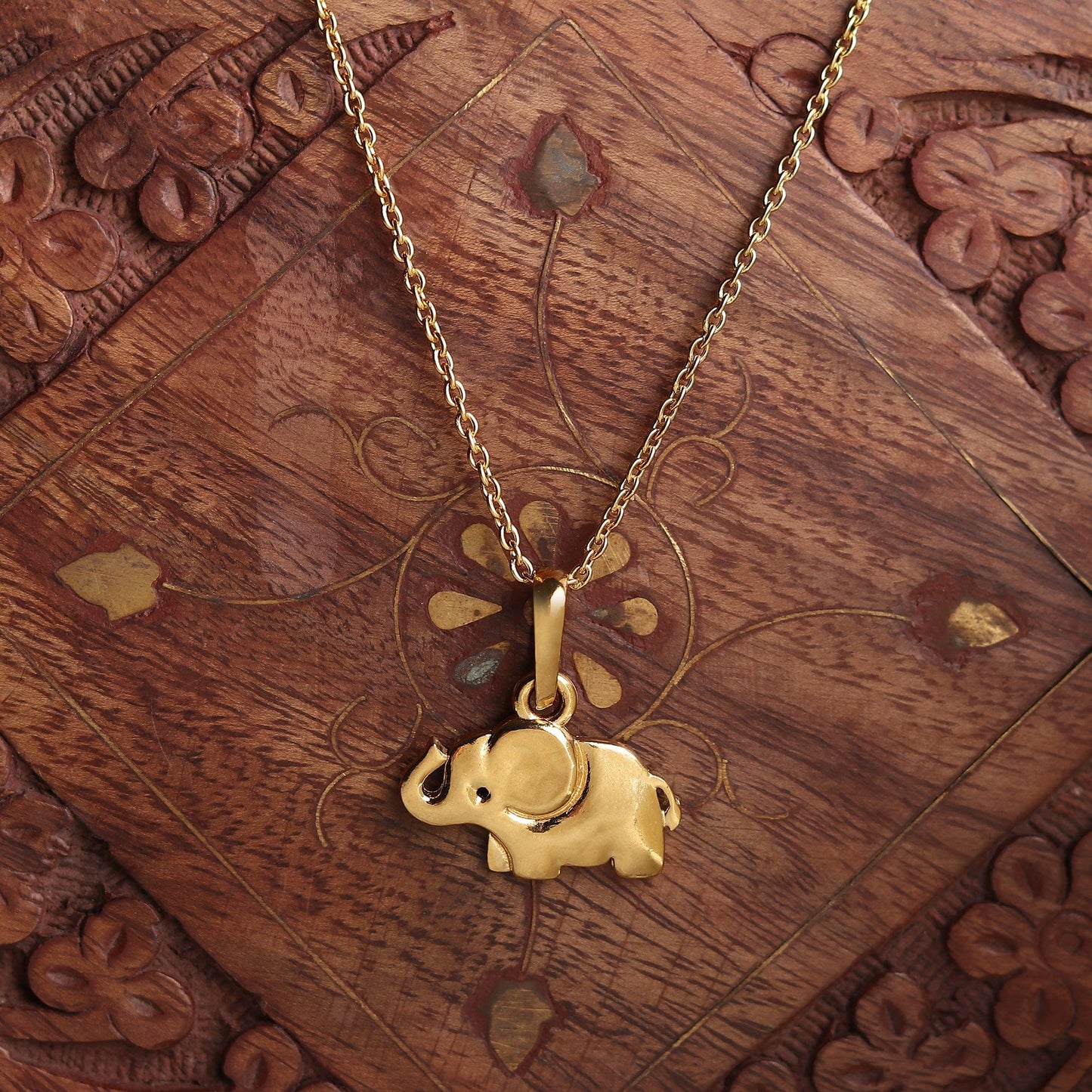 22KT Gold Plated Sterling Silver (92.5% Purity) Pure Silver Strength Symbolic Elephant Chain Pendant (Locket with Anchor/ Cable Chain Chain) for Women