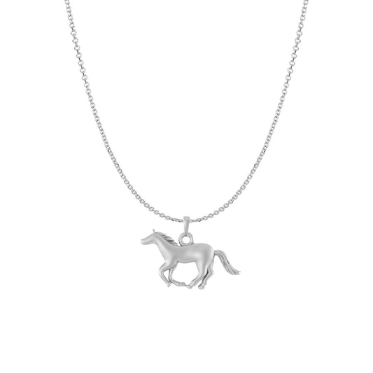 Sterling Silver (92.5% Purity) Pure Silver Strength Symbolic Horse Chain Pendant (Locket with Anchor/ Cable Chain Chain) for Men & Women
