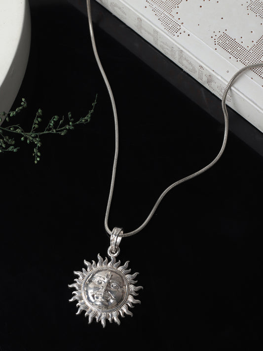 Akshat Sapphire Sterling Silver (92.5% purity) Divine God Sun Chain Pendant  (Pendant with Anchor/ Cable Chain Chain) for Men & Women Pure Silver Lord Surya Chain Locket for Good Health & Wealth