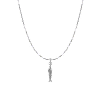 Sterling Silver (92.5% Purity) Pure Silver Stylish and Fashionable Fish Chain Pendant (Locket with Anchor/ Cable Chain Chain) for Men & Women