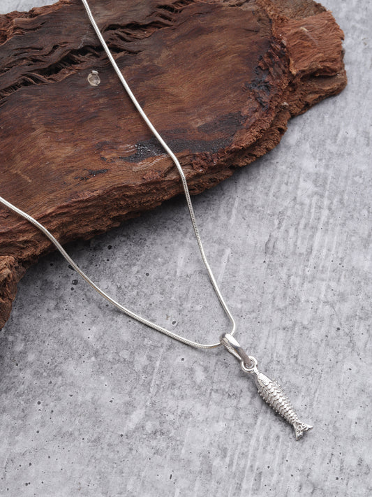Sterling Silver (92.5% Purity) Pure Silver Stylish and Fashionable Fish Chain Pendant (Locket with Anchor/ Cable Chain Chain) for Men & Women