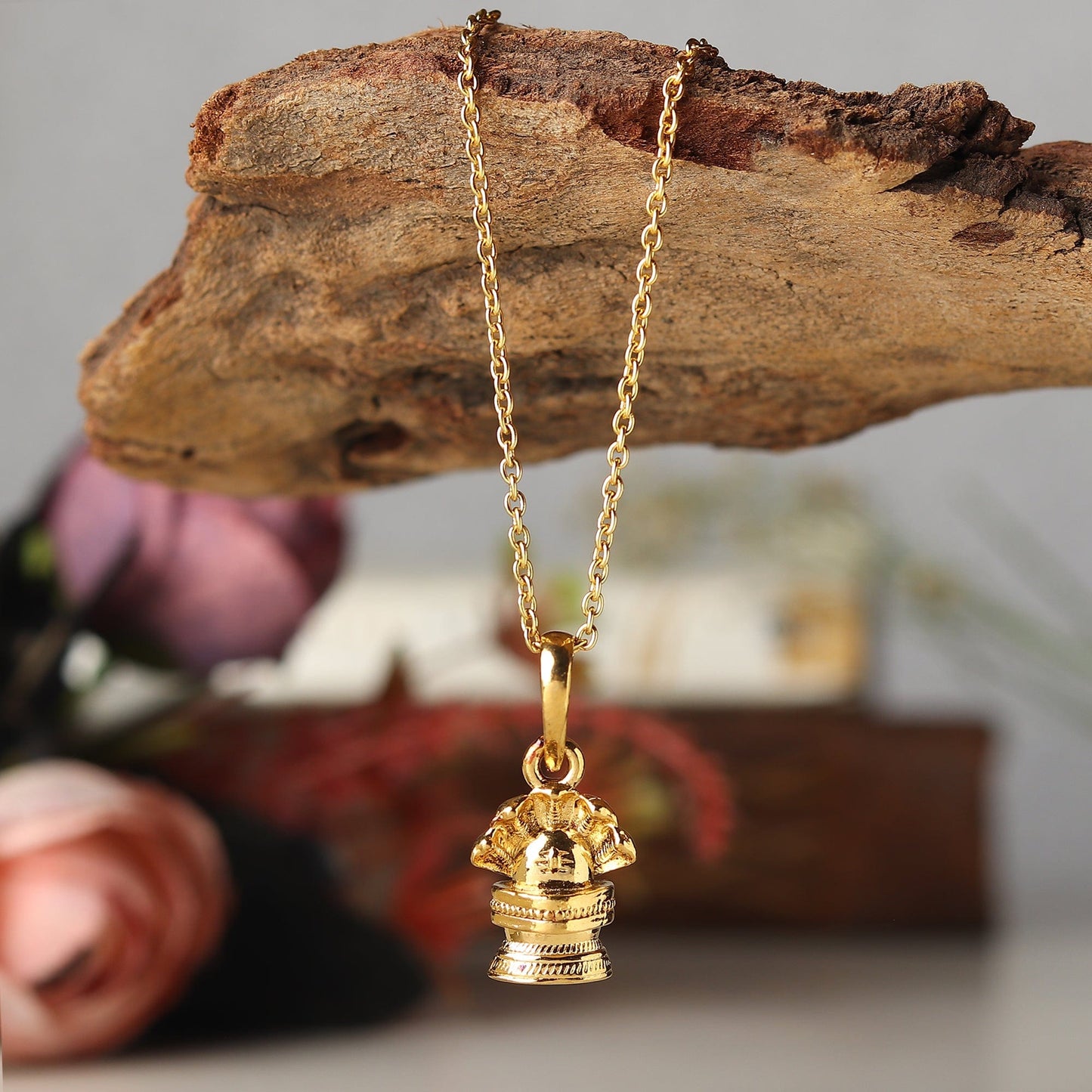 22KT Gold Plated Sterling Silver (92.5% Purity) Pure Silver God Shivling Chain Pendant (Locket with Anchor/ Cable Chain Chain) for Men