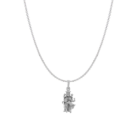 Akshat Sapphire Sterling Silver (92.5% purity) Goddess Mansa Devi Ji chain Pendant (Pendant with Anchor/ Cable Chain Chain) for Men & Women Pure Silver Maa Mansa Devi Shaktipeeth chain Locket for Good Health & Wealth