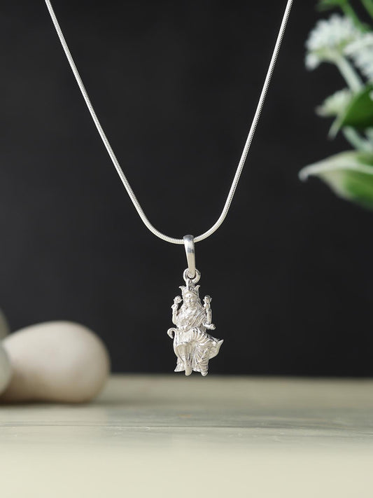 Akshat Sapphire Sterling Silver (92.5% purity) Goddess Mansa Devi Ji chain Pendant (Pendant with Anchor/ Cable Chain Chain) for Men & Women Pure Silver Maa Mansa Devi Shaktipeeth chain Locket for Good Health & Wealth