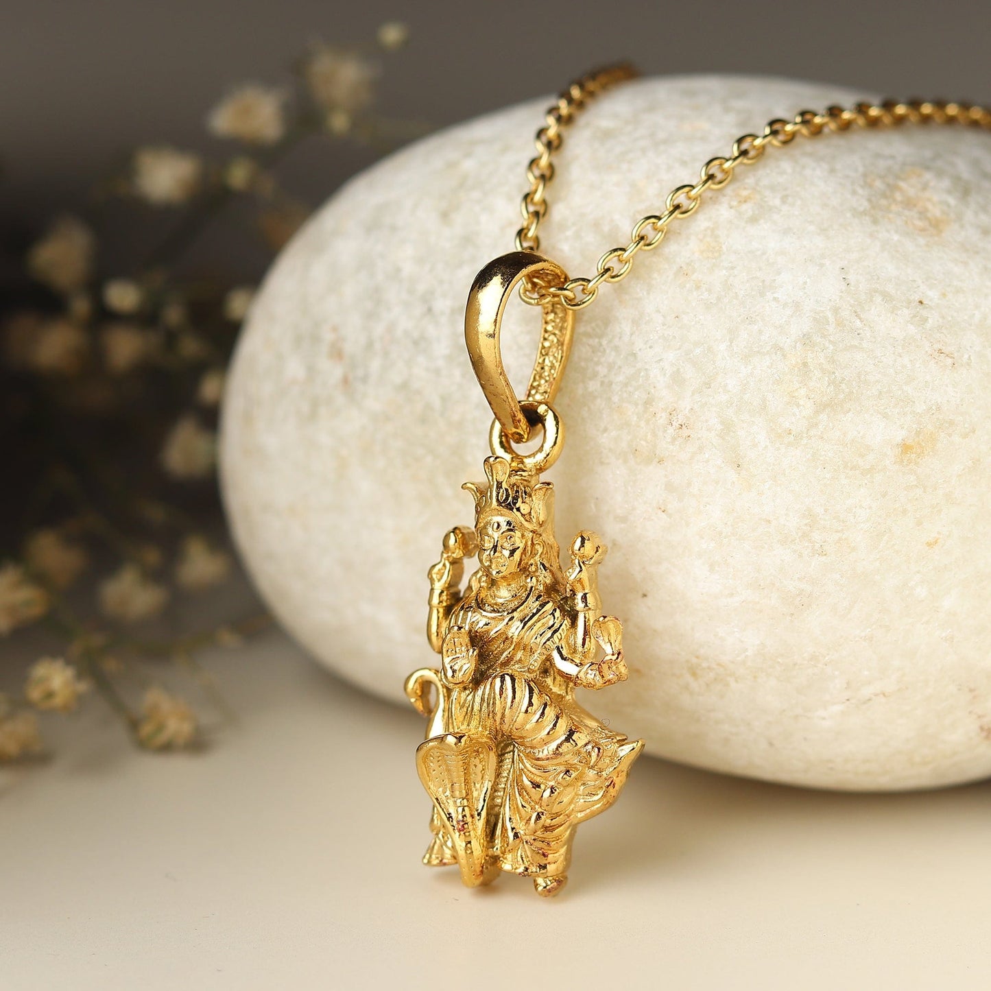 22KT Gold Plated Sterling Silver (92.5% Purity) Pure Silver Goddess Mansa Devi Ji chain Pendant (Locket with Anchor/ Cable Chain Chain) for Women