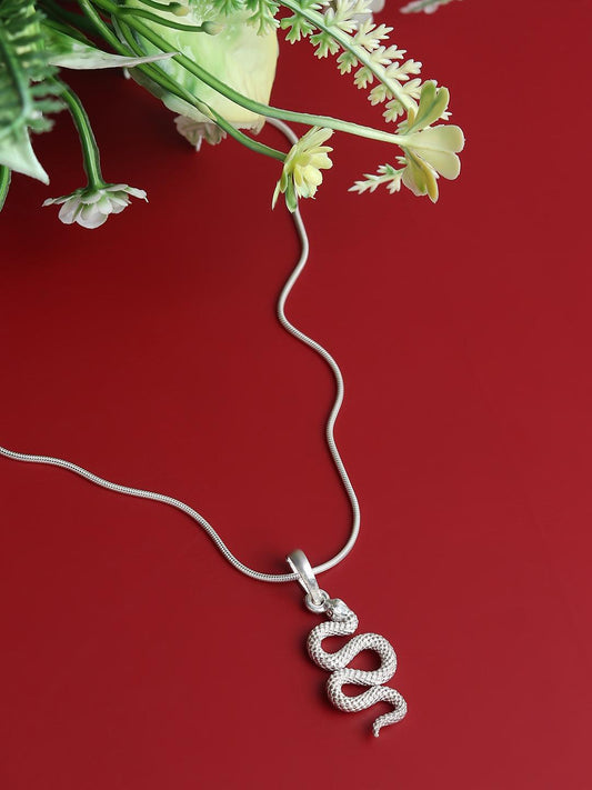 Stylish snake Pure Silver 92.5% purity Chain pendant by Akshat Sapphire snake Pendant (Pendant with Anchor Chain-18 inches)