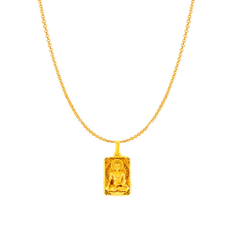 Akshat Sapphire 22KT Gold Plated Sterling Silver God Gautam Buddha Chain Pendant (with 92.5% purity) (Pendant with Anchor Chain-18 inches) for  Women  religious Gautam buddh Chain Locket for Good Health & Wealth