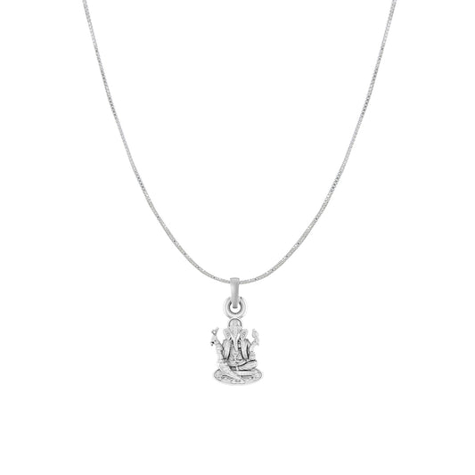 Akshat Sapphire Sterling Silver (92.5% purity) God Ganesha Chain Pendant (Pendant with Box Chain) for Men & Women Pure Silver Lord Ganapathy Chain Locket for Good Health & Wealth