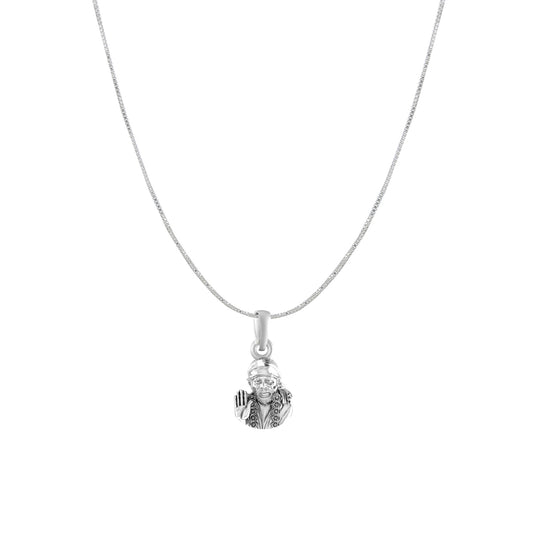 AKSHAT SAPPHIRE Sterling Silver (Silver with 92.5% purity) God Shree Sai Baba chain Pendant (Pendant with Box Chain) for Men & Women Pure Sterling Silver Lord Sai Baba chain Locket For Good Wealth & Health