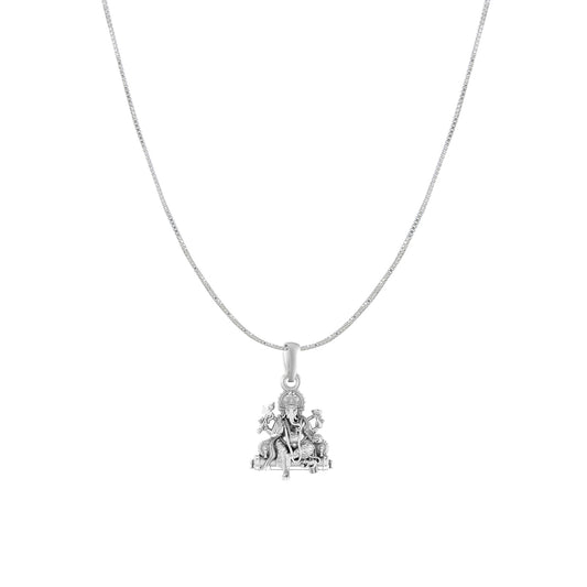 Akshat Sapphire Sterling Silver (92.5% purity) God Ganesha Chain Pendant (Pendant with Box Chain) for Men & Women Pure Silver Lord Ganapathy Chain Locket for Good Health & Wealth